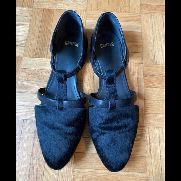 CAMPER pointed toe flats leather and faux fur - Picture 1 of 4